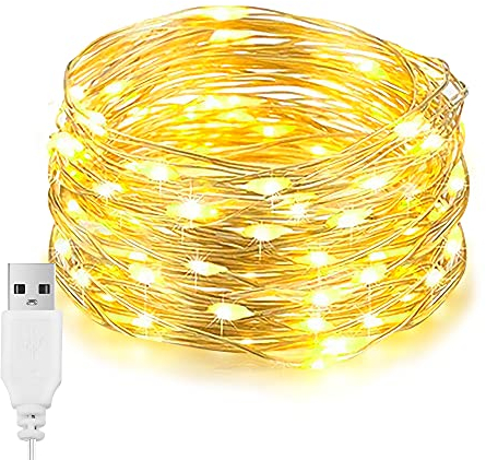 LED Lichterkette USB, 10M 100LED Wasserdichte Kupferdraht Lichterkette, Schlafzimmer-dekorative Lichterketten für DIY Weihnachten, Garten, Party, Hochzeit Deko (Warmweiß)