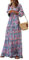 Osheoiso Maxi Robe pour Eté Élégant Robe Longue Imprimé Robe à Fleurs Sexy Lâche Bohème Robe de Vacances Chic Swing Robe de Plage Printemps F Rose XL