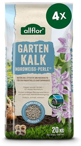 Allflor Nordweissperle Gartenkalk 4 x 20 Kg I Kalk für Gärten im 20kg Beutel I Sofort wirksamer und hochlöslicher Garten- sowie Rasenkalk I Neutralisiert schädliche Säuren
