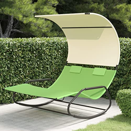 INLIFE Tumbona doble con toldo verde y crema