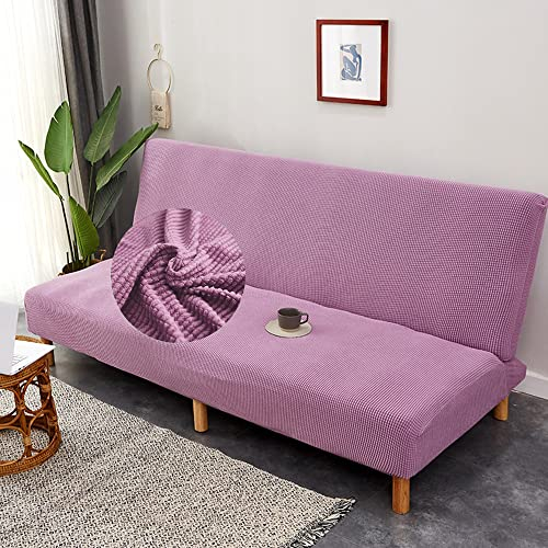 Surwin Sofabezug ohne Armlehnen Einfarbig Stretch Armlose Sofabettüberzug Antirutsch Clic Clac Sofahusse Schonbezug Protector für Klappcouch Schlafsofa mit 2-3 Sitzplätzen (Helles Lila,2 Sitzer)
