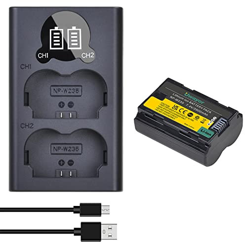 Uwayor NP-W235 Aukka Camera Battery Charger Set Kit de Batterie de Remplacement USB Dual Slot Chargeur de Batterie pour X-H2S X-H2 GFX 50S II GFX 100S Fujifilm X-T4 X-T5 VG-XT4