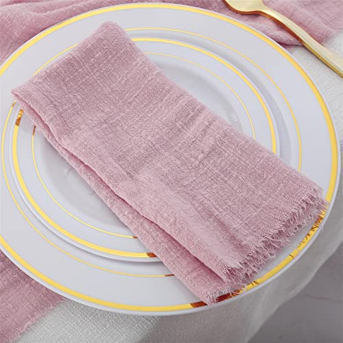 JUKIDS 6 Stoffservietten, Baumwollservietten, 43,2 cm, handgefertigte Servietten mit Fransen, rustikale Dinnerservietten, Tischservietten für Weihnachten, Hochzeit, Abendessen, Party und Alltag, Rosa
