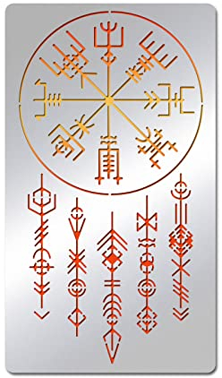 BENECREAT Wikinger Malschablonen, 17.5x10 cm/7x4 Zoll Wikinger Zeichen Edelstahl Metall Zeichenschablone Für Holzschnitzereien, Holzverbrennung, Gravur Und Scrapbooking