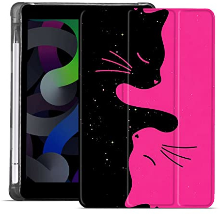 MAYCARI Cute Cartoon Cat Case for iPad Pro 12.9 inch 2021/2020/2018, Cute Case with Pencil Holder, Support Auto Sleep/Wake, Soft TPU Back Protective Case for Girls Women Men