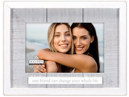 Malden International Designs 4x6 One Friend Can Change Your Whole Life Picture Frame Raised White Rustic Wood Outer Moulding Light Gray Routed Rustic Wood Mat White MDF Attachment With Gray Screenprinted Text