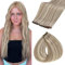 Fshine Echthaar Tressen zum Einnähen 35cm 50g Genie Weft Extensiones Echthaar Haartressen Echthaar zum Einnähen Aschblond Highlighted Hellblond Farbe 18P613