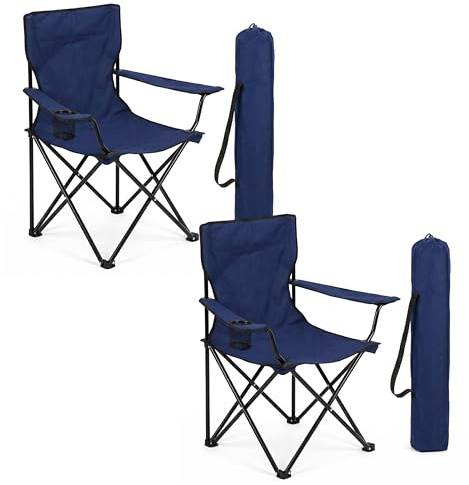 FINE GARDEN Camping Chair set of 2 with Cary Bag, Lightweight Folding Camping Chair with Cup Holder, Comfortable Design Chairs with Armrests For Outdoor, Professional Travel & Garden Seating (Blue)