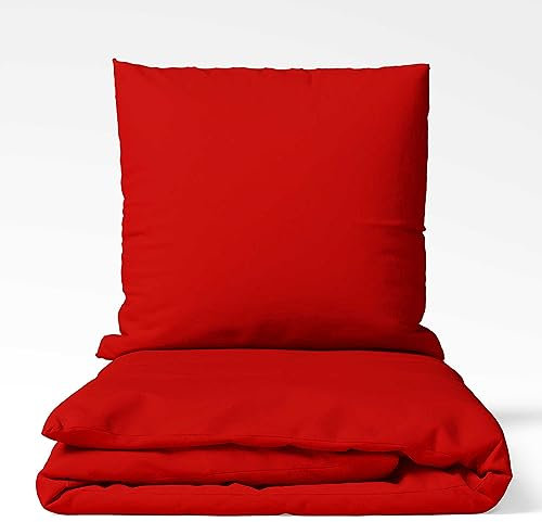 ETÉREA Microfaser Bettwäsche 155x220cm + 80x80cm - Ganzjahresbettwäsche Bettbezug Unifarben - Bettwäsche Set mit Kissen 155x220cm Bettbezug + 80x80cm Kissenbezug Microfaser OEKOTEX Made in Green - Rot