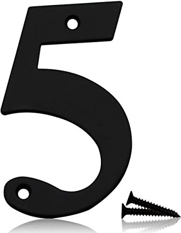 Bwintech 1 Pcs 75mm Matt Black SS304 House Numbers Door number 5, House Signs for outside, House Numbers Plaques for Front Wooden Door