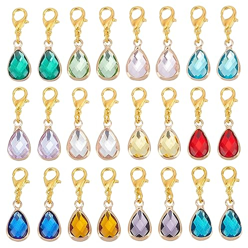 PH PandaHall 24 Stück Häkelstichmarker Geburtsstein Maschenmarkierer Nadelclip Zähler Doppelseitige Charms Anhänger Mit Goldenen Karabinerverschlüssen Für Häkel Und Strickprojekte Träne