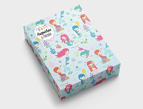 Geschenkpapier für Mädchen Meerjungfrau Geschenkverpackung für kleine Geschenke Kindergeburtstag Mitgebsel Gastgeschenke verpacken Kindermotiv (12 Bögen in DIN A3 + 12 Aufkleber + 50 Verschlusspunkte)