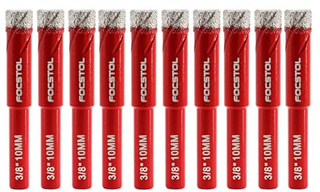 FOCSTOL Juego Brocas Diamante Seco - Broca Corona Diamante con Mango Redondo para Gres Porcelánico Cerámica Mármol Granito 10 piezas (10mm*10)