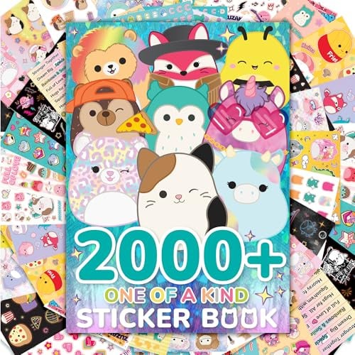 Horizon Group USA Sticker Book with Large and Small Sizes, Kids Stationary for Water Bottle, Notebooks, and Party Favors, 2000+, Squishmallows