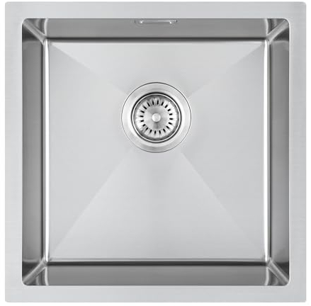 KINKIBOS Spülbecken 304 Edelstahl 40 x 40 cm, Spüle Eckig Edelstahl, Edelstahlspüle mit Überlauf (Ohne Hahnloch), Flächenbündig, Unterbau oder Einbau, Küche Spüle für 45 cm Unterschrank