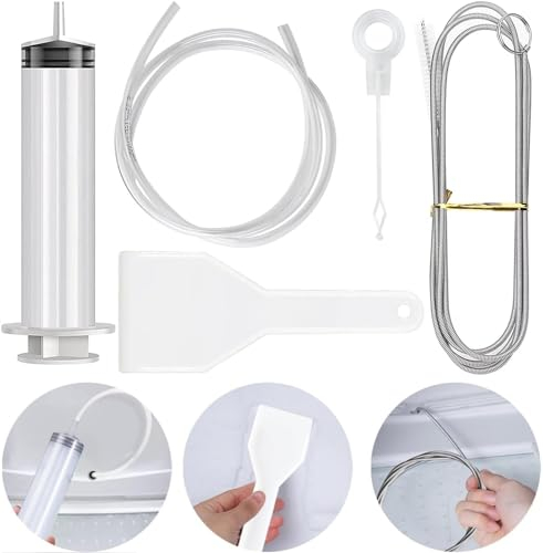 Difistik Fridge Drain Hole Cleaning Tool, 5 Pcs Fridge Cleaner Drain Pipe Cleaning Brush, Freezer Scraper and Fridge Plunger Fridge Dredger Set Kitchen Blockage Remover Fridge Cleaning Kit