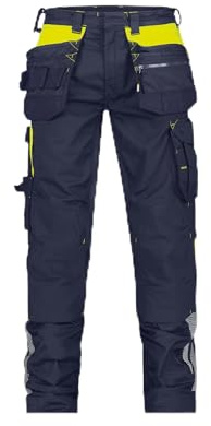 DASSY® Shanghai Stretch-Arbeitshose mit Holstertaschen und Kniepolstertaschen - Größe 48 - NACHTBLAU/NEONGELB