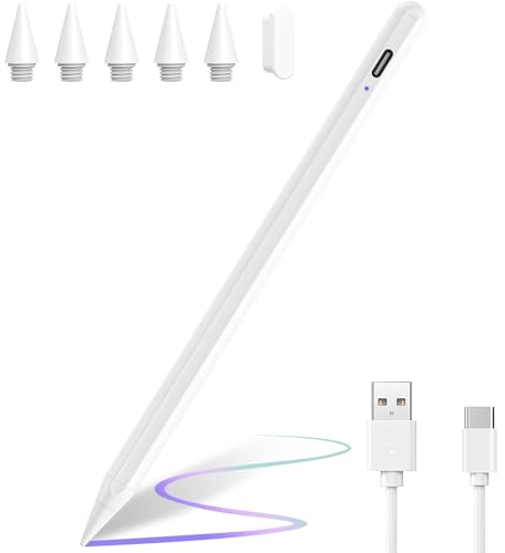 Stylus Stift für iPad 2018-2025, 3X Schnellladung, Eingabestifte mit Neigungserkennung & Palm-Ablehnung & Hohe Präzision, für iPad 11/10/9/8/7/6, Pro 11/12.9/13 M4, Mini 6/5, Air 5/4/3/M2 (White)