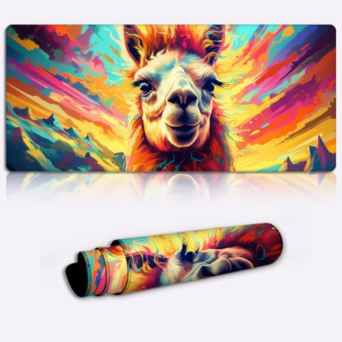 CHTXD Schreibtischunterlage Lama Erweitertes Gaming-Mauspad （23,6 x 13,8 x 0,12 Zoll Extragroß - Tischunterlage Große Schreibtischunterlage mit genähten Kanten