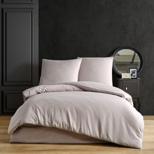 nordqueen Satin gestreift Seersucker Bettwäsche,100% Baumwolle Bettbezug aus Atmungsaktive Winter Bettwäsche Set (Steinfarbe, 240X220 cm)