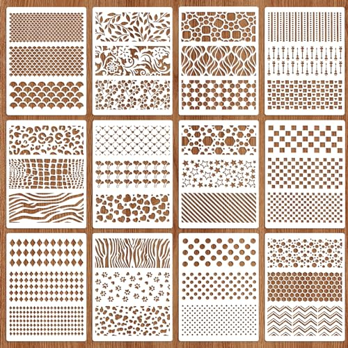 OOTSR 12 Stück Schablonen Set, 29x21cm Zeichnung Malschablonen DIY Schablonen der Geometrische, Kunststoff Vorlagen für Kuchen Kekse Scrapbooking Holz Möbel Leinwand Deko