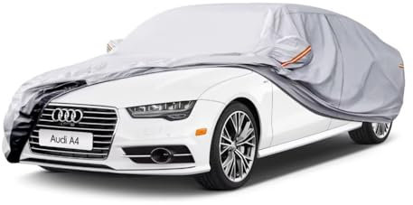 GUNHYI Auto Abdeckplane Wasserdicht Passend für Audi A4(2004-2024) 6 Schichten Vollgarage Autoabdeckung Autoplane für Regen Sonne Staub Schutz，Mit Baumwollfutter und Reißverschluss ausgestattet