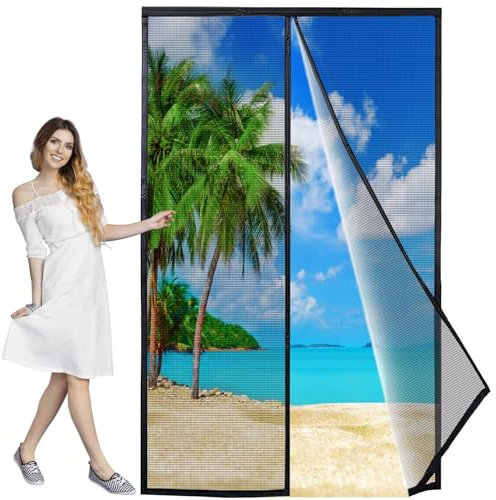 Mall Magnetic Screen Door, 80x165 cm Self Sealing Screen Door, Heavy Duty Door Screen Magnetic Closure Keep Bugs Out, Retractable Screen Door Mesh Pet and Kid Friendly Innovative, Black