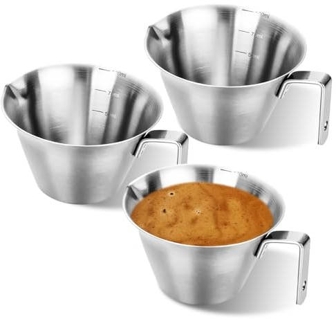 Vasos medidores para café expreso de 100 ml, 3 unidades de vidrio medidor de café, tazas de café con asa, taza medidora de metal, vaso medidor de acero inoxidable para cocina, café, latte capuchino