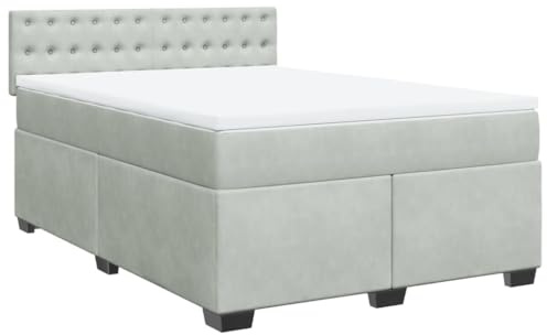 vidaXL Boxspringbett, Polsterbett Bett mit Matratze Matratzenauflage, Bettgestell mit Kopfteil Lattenrost, Doppelbett für Schlafzimmer, Hellgrau 140x190cm Samt