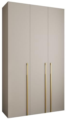 MEBLE KRYSPOL Como 3 Schrank mit 3 Türen - Kleiderschrank - Garderobe - Aufbewahrungsschrank für Schlafzimmer, Jugendzimmer, Kinderzimmer - 245,5x140x40cm - Kaschmir, Gold