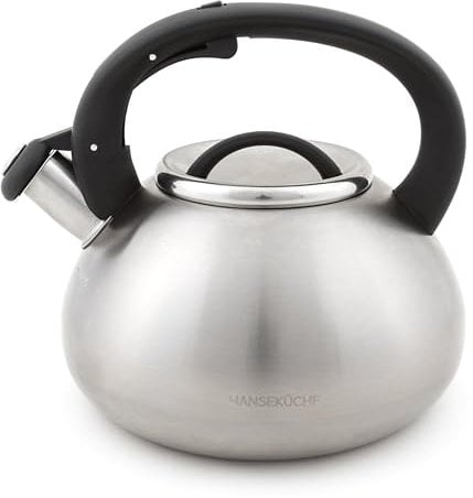 Hanseküche Wasserkessel, 2,3 L, für Induktion und Gas, Edelstahl und Kunststoff, Edles Design, pfeifend