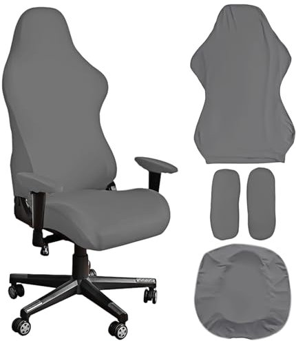WIYETY Lot de 4 Housses de Chaise de Gaming Lavables Avec Accoudoirs - Pour Chaise d'Ordinateur Pivotante - Gris Clair