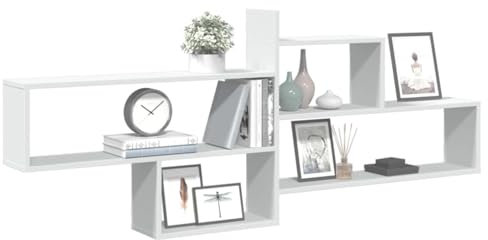 PIVELLO® Bücherregal Wandregal Weiß Wand | Hängeregal Holz Regalbrett Klein | Schweberegal Halterung Bad Vintage | Regal Badezimmer Küche Weiss | Würfelregal Lagersystem Hochglanz Deko (Laenglich 2)