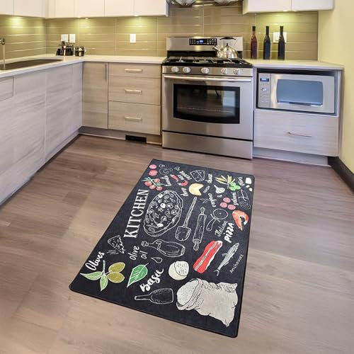 Bosdela Küchenteppich Vegan 80x120 cm, Rutschfester und Leicht zu Reinigen Küchenteppich Pizza Italiana, Ideal für Küche und Essbereich