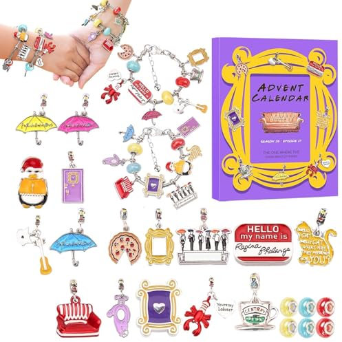 Calendrier de l'avent Friends 2024, Calendrier de l'Avent du bracelet perlé Friends, Calendrier À Rebours De Noël De 24 Jours Avec Kit Fabrication De Bijoux, Calendrier de l'Avent 2024 Bijoux Fille