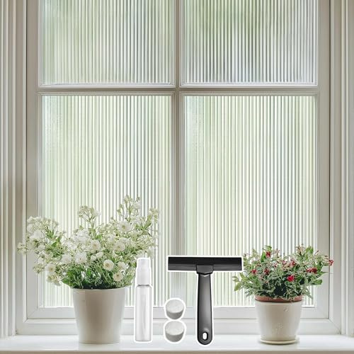 Qualsen Vinilos para Cristales, Efecto Vidrio Acanalado, 60x400cm | Franjas Finas Vinilo Ventana Privacidad, sin Adhesivo Anti UV, Vinilos Translucido Decorativo para Oficina Hogar Cocina