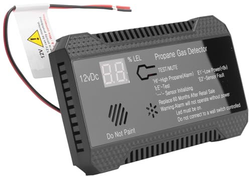 wudoo Detector de Propano 12V LPG Sensor de Gas Natural Alarma de Fuga 85DB Sirena para AutomóVil RV Hogar Medidor de Prueba de Propano Digital (Negro)