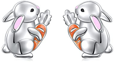 Hasen Ohrstecker für Damen 925 Sterling Silber Tierschmuck Hase Karotte Ohrringe Geburtstag Ostern Geschenke