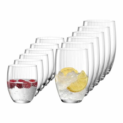 Leonardo Poesia Trinkgläser-Set 12-teilig, Spülmaschinengeeignete Wasser-Gläser, Trink-Becher aus Glas, Saft-Gläser, Getränke-Set, 380 ml und 460 ml, Glas, Klar