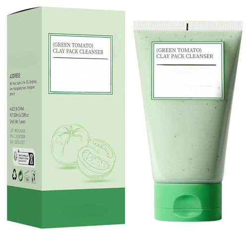 Green Tomato Mud Mask, für Talg und verstopfte Poren, tiefenreinigende und feuchtigkeitsspendende Maske, Peeling, dermatologisch getestet, enthält 49% Green Tomato Extract, reinigt die Poren