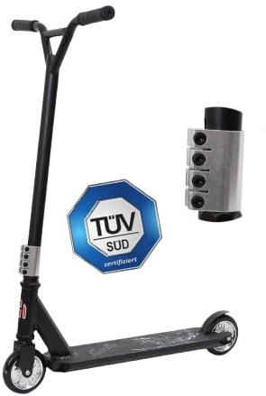 Habib Gruppe TÜV-geprüfter Stunt Scooter 360° Lenkung – Trick Roller für Kinder & Erwachsene | 110mm PU alukern Räder, Stuntscooter mit Ständer ABEC 9 Kugellagern | Robust, Leicht, 100kg Max.