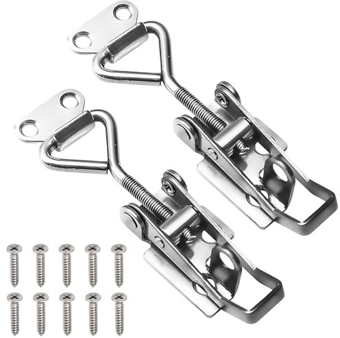 SHYSBV Set di 2 chiusure di bloccaggio in acciaio inox, chiusura di sicurezza regolabile con foro della serratura, tenditore per leva al ginocchio M4, per armadio, casse, porte (con 10 viti)