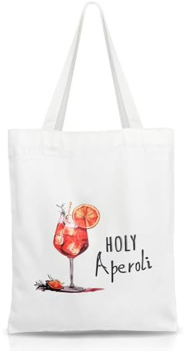 QITIXI:OU Aperol Spritz JGA Tasche, Aperol Spritz Geschenk Stoffbeutel Bedruckt Baumwolltasche,Holy Aperoli Jutebeutel Einkaufsbeutel Tote Tasche Damen Einkaufstasche für CocktailLiebhabe