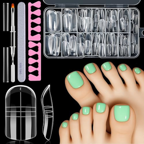 MELLIEX Dual Form Piedi, 130 Pezzi Unghie Finte Piedi Nail Form Riutilizzabile per Polygel Acrygel con Separatore, Pennello Polygel a Doppia Estremità e Lima