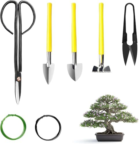 MOSFiATA Bonsai Werkzeug Set Pflegeset 7-teilig Mini Gartenwerkzeug für Bonsai Baum und Zimmerpflanzen