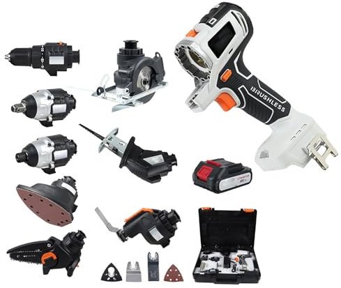 POGOAO 10 in 1 Brushless Power Tool Combo Kit, Cordless Woodworking Tool Set with 6.0AH Battery and Tool Box, Portable Multifunctional Electric Tool Combo Set for Versatile DIY Projects