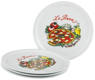 Creatable, 24440, Serie Milano - La Pizza, 4-teiliges Geschirrset für 4 Personen, Pizzateller aus Porzellan, spülmaschinen- und mikrowellengeeignet, Qualitätsproduktion