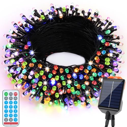 Guirlande lumineuse solaire de Noël pour extérieur, étanche, 13 modes, 300 LED, pour arbre, jardin, terrasse, clôture, décorations de Noël (multicolore)