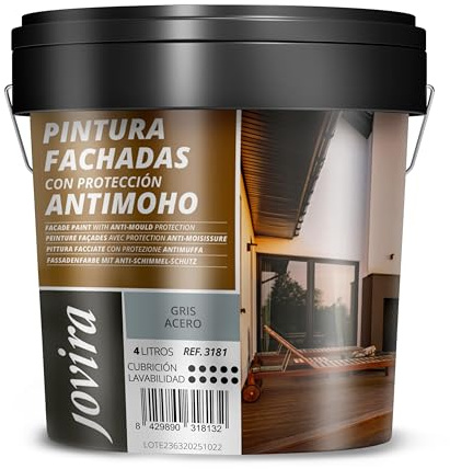 JOVIRA PINTURAS PINTURA FACHADAS ANTIMOHO. Repelente al agua, impermeable y anti fisuras. (4 Litros, Gris Acero)