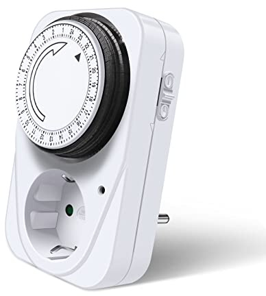 EXTRASTAR Enchufe Eléctrico Temporizador Mecánico de 24 Horas, Conmutación Cada 15 Minutos, Interruptor ON/Off, 230V 16A Blanco, 1Pcs